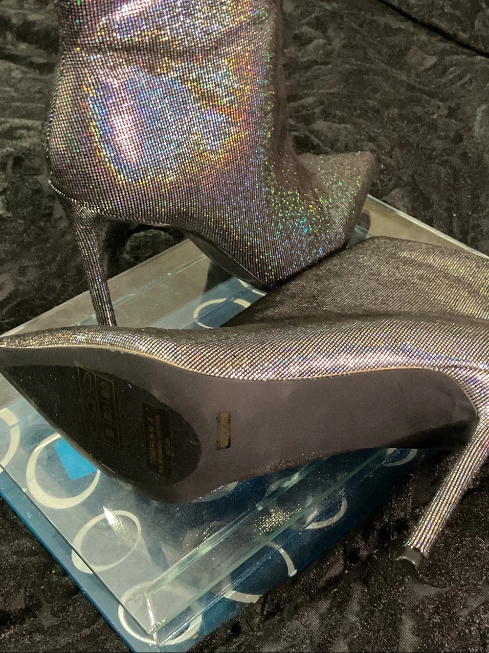 Women’s Iridescent Black Ankle Booties - Sleek Stiletto Heel